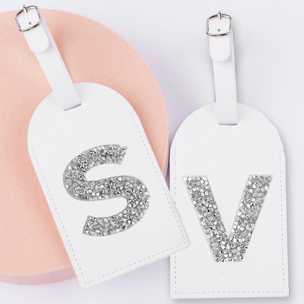 Travel Accessories List - A-Z Rhinestone Monogram Leather Luggage Tag