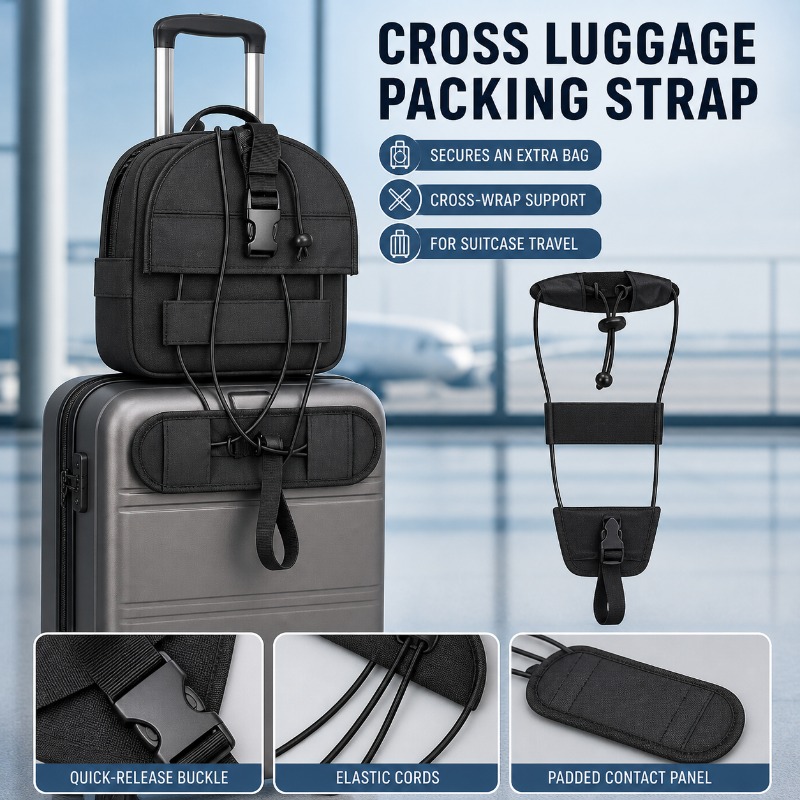 Travel Accessories Luggage Straps - 1pc Wear‑Resistant Oxford Cross Luggage Strap