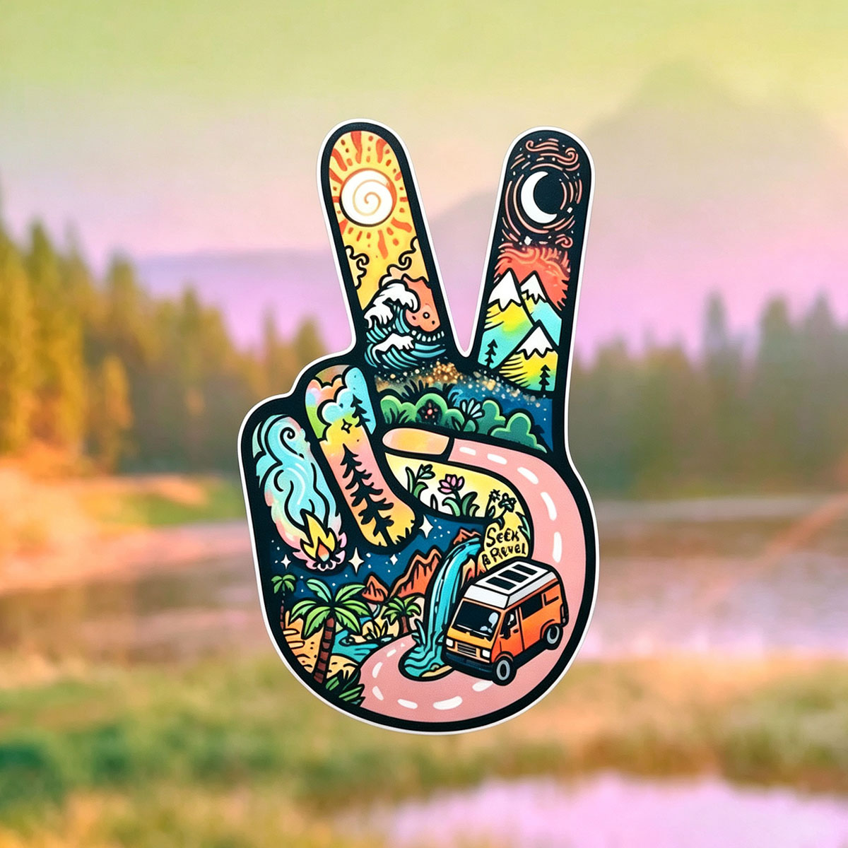 Peace Sign Hand Sticker, Seek  - Travel Van Accessories review and price