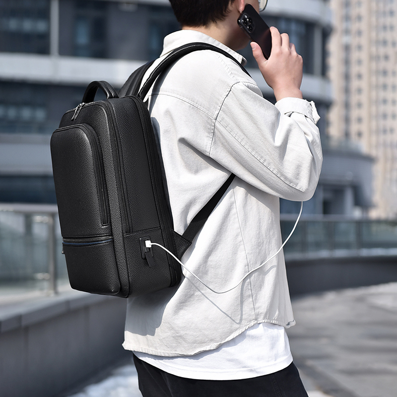 PU Leather Men's Backpack USB  - Travel Accessories Leather review and price